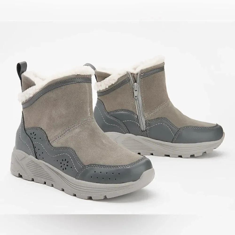 Earth Journey Verve Waterproof Suede Boots Grey Faux Fur Lining 7.5 M
